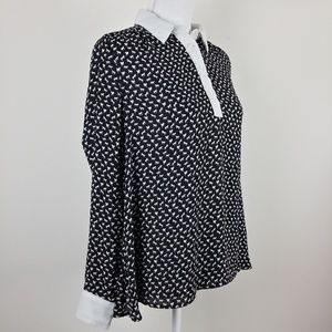 Free People Black Horse Print Popover Blouse